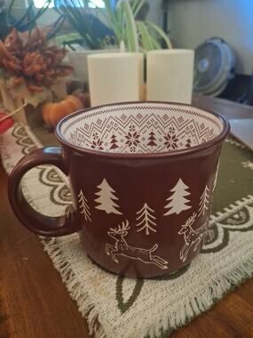 Peppermint And Pine Mug Rug And White With Reindeer And Trees Size Large